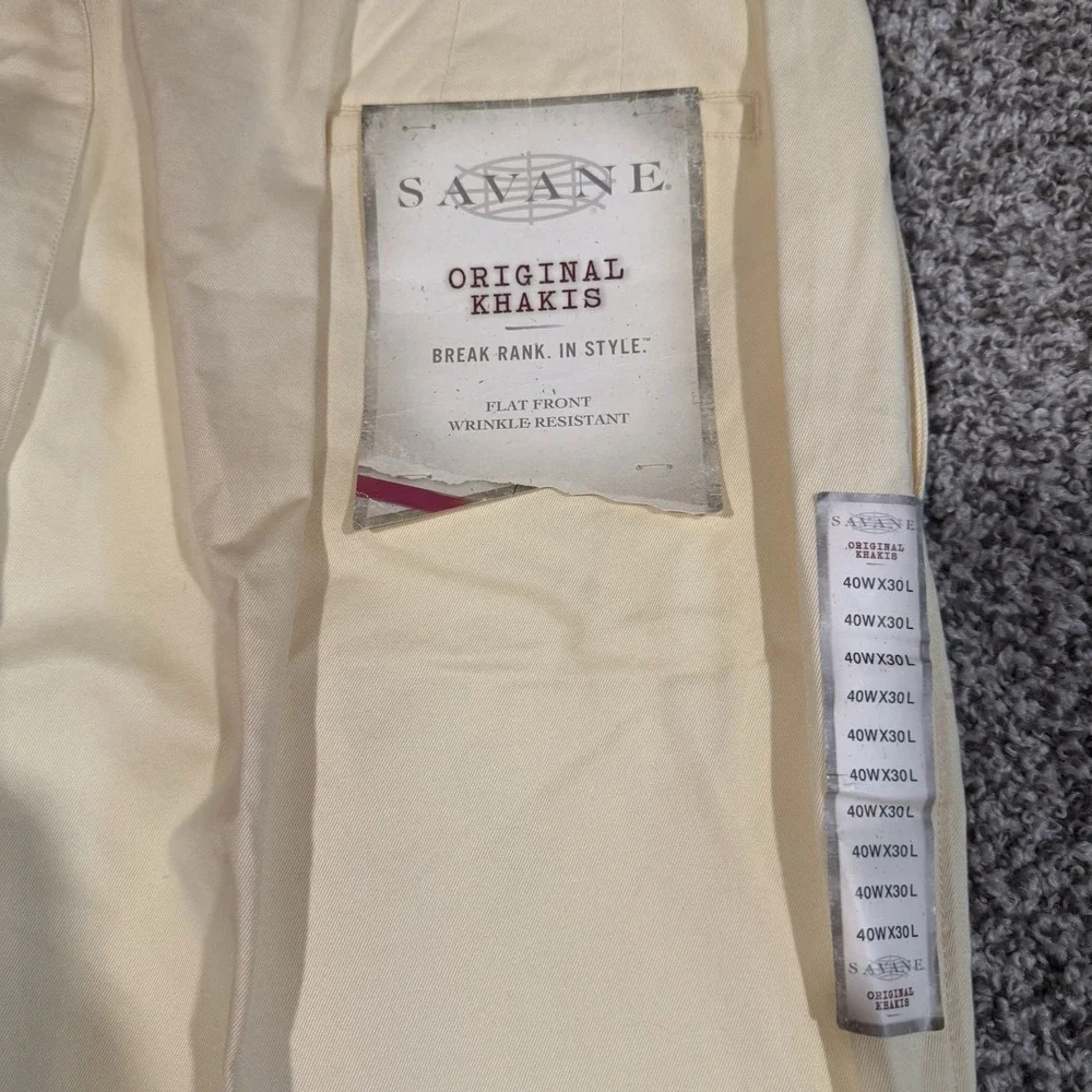 Savane Mens Pants 40x30 Original Khakis Pale Yellow New With Tags